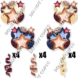 16 pc Rose Gold, Burgundy, Navy Blue Balloon & Star Bundle Sets Flair-hbd0194