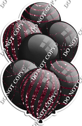All Black Balloons - Burgundy Sparkle Accents