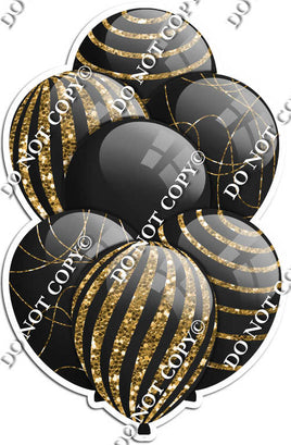 All Black Balloons - Gold Sparkle Accents