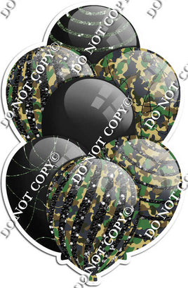 Black & Camo Balloons - Black Sparkle Accents