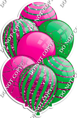 Hot Pink & Green Balloons - Sparkle Accents