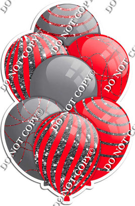 Grey / Silver Balloons & Red - Sparkle Accents