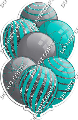 Grey / Silver Balloons & Teal - Sparkle Accents