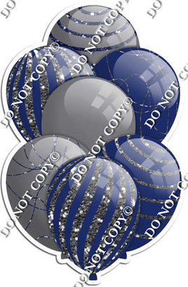 Grey / Silver Balloons & Navy Blue - Sparkle Accents