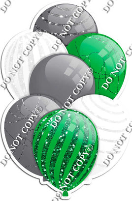 Silver, Green, & White Balloons - Sparkle Accents