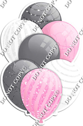 Silver, Baby Pink, & White Balloons - Sparkle Accents