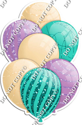 Champagne, Teal, & Lavender Balloons - Sparkle Accents