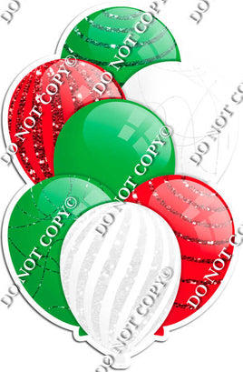 Green, White, & Red Balloons - Sparkle Accents