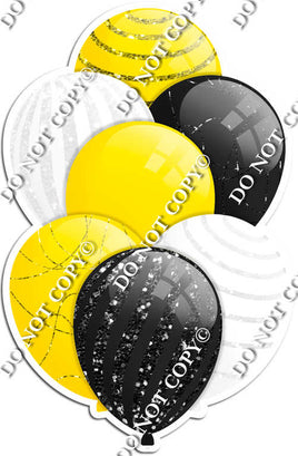 Yellow, Black, & White Balloons - Sparkle Accents
