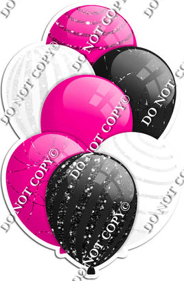 White, Black, & Hot Pink Balloons - Sparkle Accents