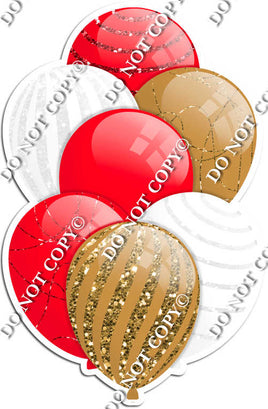 Red, Gold, & White Balloons - Sparkle Accents