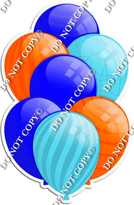 Blue, Baby Blue, & Orange Balloons - Flat Accents