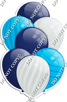 Navy Blue, Light Silver, & Caribbean Balloons - Flat Accents