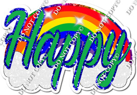 Teal Happy & Rainbow