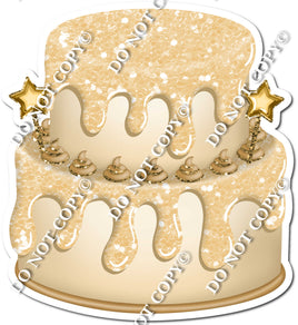 2 Tier Champagne Cake & Drip with Gold Dollops