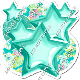 Teal Floral Balloon & Star Bundle