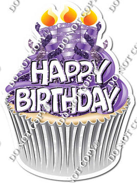 Lavender & Purple Cupcake with Candles & Happy Birthday