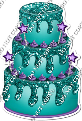 Teal Cake with Purple Stars & Dollops