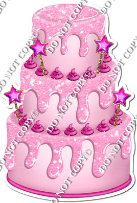 Baby Pink Cake with Hot Pink Stars & Dollops