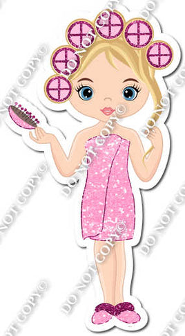 Spa - Light Skin Tone Girl Blonde Hair with Pink Curlers w/ Variants