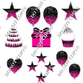 14 pc - Flair Set - Hot Pink & Black Ombre Sparkle