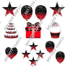 14 pc - Flair Set -  Red & Black Ombre Sparkle