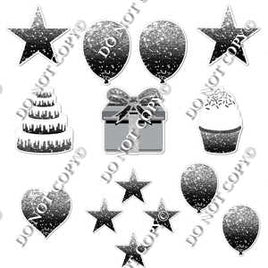 14 pc - Flair Set - Light Silver & Black Ombre Sparkle