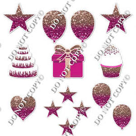 14 pc - Flair Set - Rose Gold & Hot Pink Ombre Sparkle