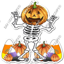 Skeleton with Pumpkin Head & Candy Corn