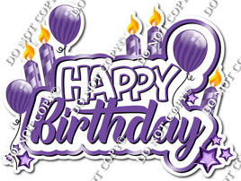 Flat Purple - Happy Birthday Cake Toppers w/ Variants