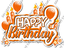 Flat Orange - Happy Birthday Cake Toppers w/ Variants