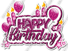 Sparkle Hot Pink - Happy Birthday Cake Toppers w/ Variants