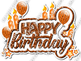 Sparkle Orange - Happy Birthday Cake Toppers w/ Variants