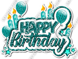 Sparkle Teal - Happy Birthday Cake Toppers w/ Variants