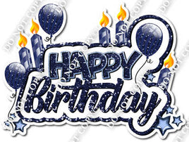 Sparkle Navy Blue - Happy Birthday Cake Toppers w/ Variants