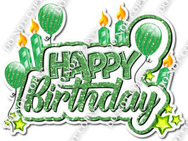 Sparkle Lime Green - Happy Birthday Cake Toppers w/ Variants