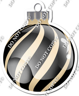 Flat Black & Champagne - Horizontal Swirl - Christmas Ornament / Ball w/ Variants