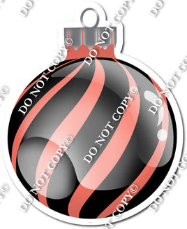 Flat Black & Coral - Horizontal Swirl - Christmas Ornament / Ball w/ Variants
