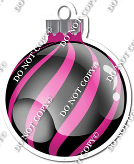 Flat Black & Hot Pink - Horizontal Swirl - Christmas Ornament / Ball w/ Variants