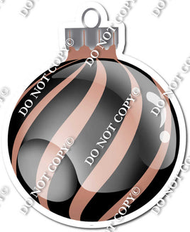 Flat Black & Rose Gold - Horizontal Swirl - Christmas Ornament / Ball w/ Variants