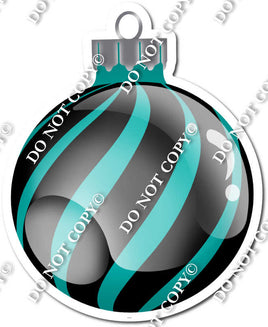 Flat Black & Teal - Horizontal Swirl - Christmas Ornament / Ball w/ Variants
