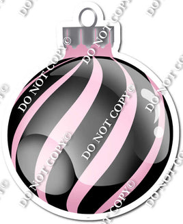 Flat Black & Baby Pink - Horizontal Swirl - Christmas Ornament / Ball w/ Variants