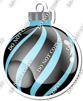 Flat Black & Baby Blue - Horizontal Swirl - Christmas Ornament / Ball w/ Variants