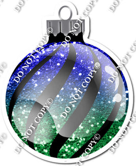 Sparkle Blue & Green Ombre - Horizontal Swirls - Christmas Ornament / Ball w/ Variants