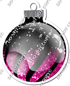 Sparkle Black & Hot Pink Ombre - Horizontal Swirls - Christmas Ornament / Ball w/ Variants