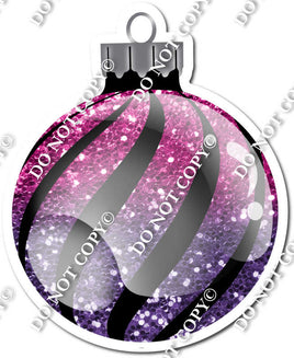 Sparkle Hot Pink & Purple Ombre - Horizontal Swirls - Christmas Ornament / Ball w/ Variants