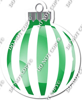 Flat White & Green - Vertical Lines - Christmas Ornament / Ball w/ Variants