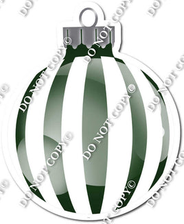 Flat White & Hunter Green - Vertical Lines - Christmas Ornament / Ball w/ Variants