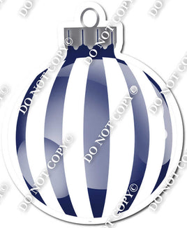 Flat White & Navy Blue - Vertical Lines - Christmas Ornament / Ball w/ Variants