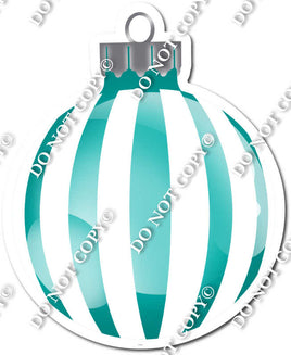 Flat White & Teal - Vertical Lines - Christmas Ornament / Ball w/ Variants